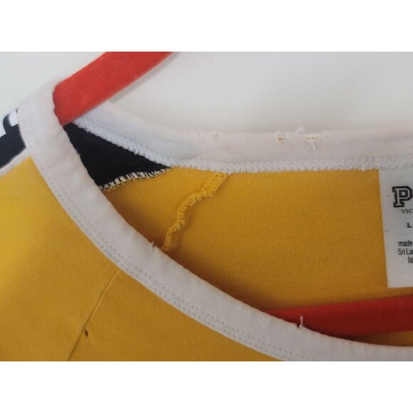 Victoria's Secret Pink Yellow Long Sleeve Shirt With Black Stripe Accents Size L - Picture 12 of 13